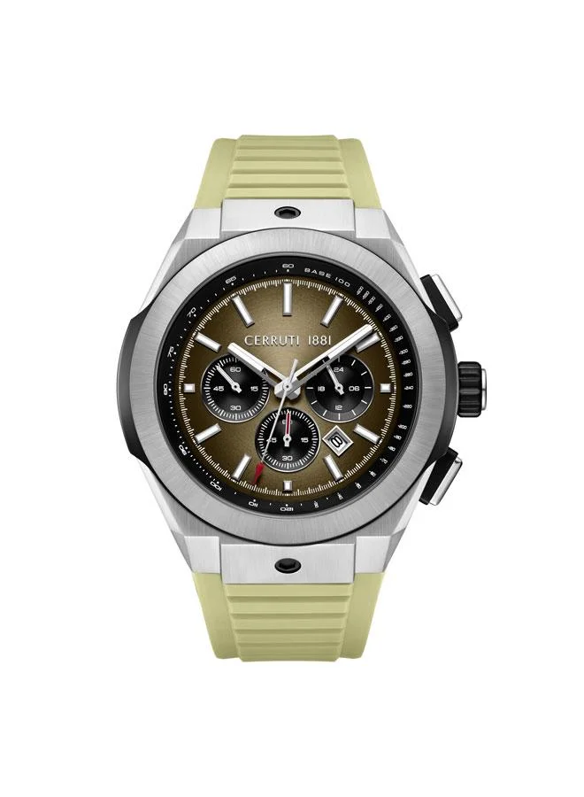 CERRUTI 1881 Ruscello Declination Khaki Dial Silicone Strap Chronograph Watch for Men, 48mm